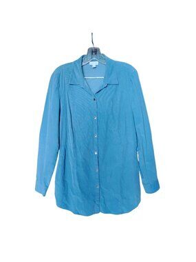 J Jill Womens M Blue Cotton Corduroy Button-Up Long Sleeve Shirt